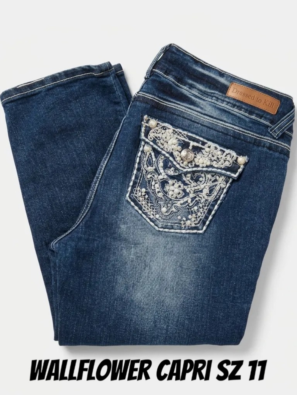 Wallflower Embellished Dark Blue Capri Jeans